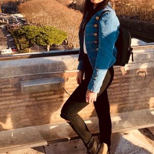 FREE PEOPLE Denim Military Jacket